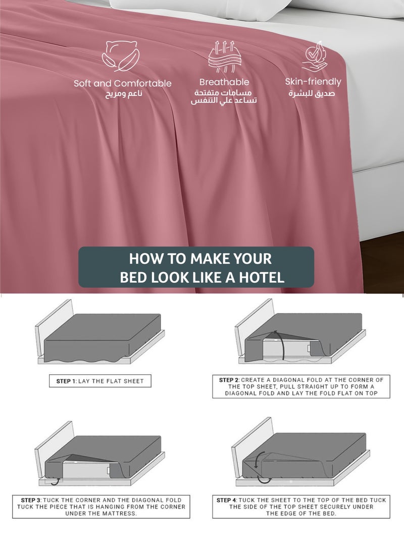 REST Flat Bedsheet 240x260cm Plush Mauve Breathable Machine Washbale Bedsheet Extra Soft Easy Fit Highly Breathable Bedding & Linen Cover - Image 3